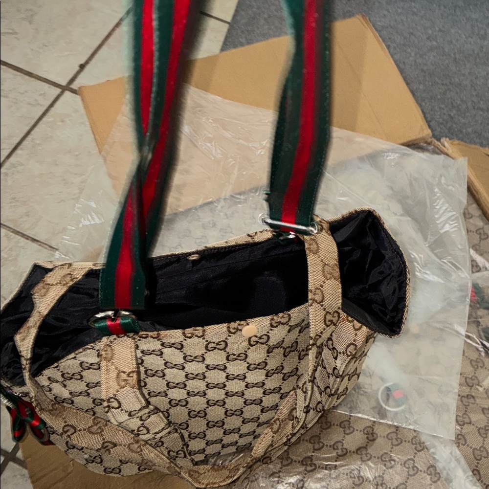 Dog carry bag Beige Patterned with Ribbon Accent - Picture 5 of 8